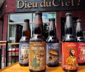 bottled beers in front of dieu du ciel brewpub - best brewpubs in montreal